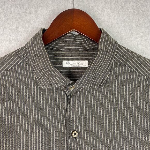 Loro Piana Shirt Mens 3XL Grey Pinstriped 100% Linen Long Sleeve Button Up Shirt - Picture 1 of 12
